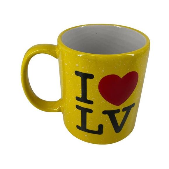 I HEART LV MUGS Blue Yellow Speckle LOVE Ceramic Coffee Tea Cocoa Las Vegas Mug - Picture 3 of 7